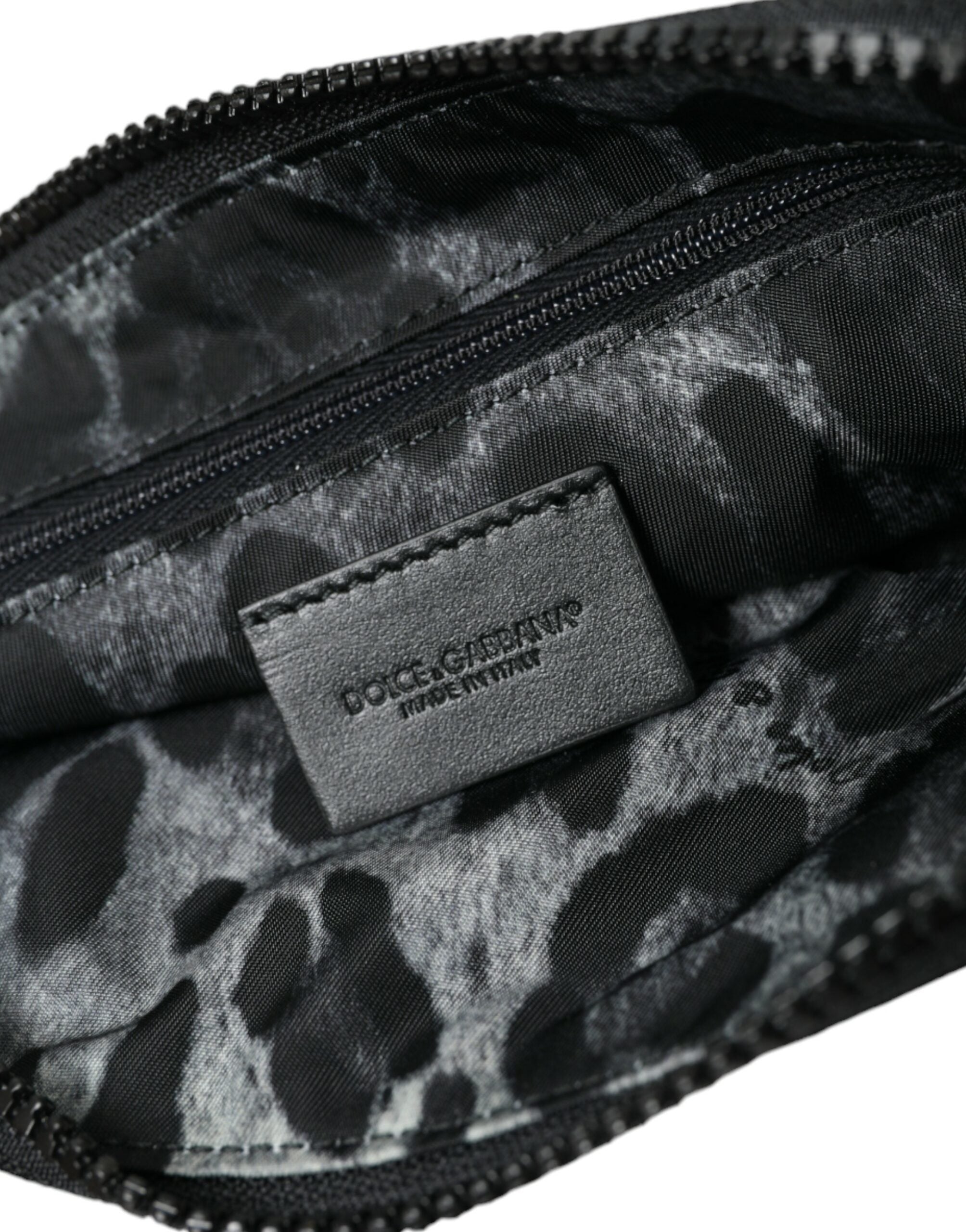 Dolce & Gabbana Black Nylon Logo Plaque Keychain Bag Clutch